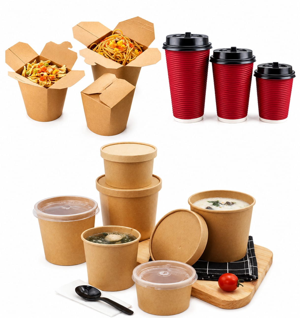 Kraft Paper Cups and Bowls for Restaurants Cafes Takeout and Food Service