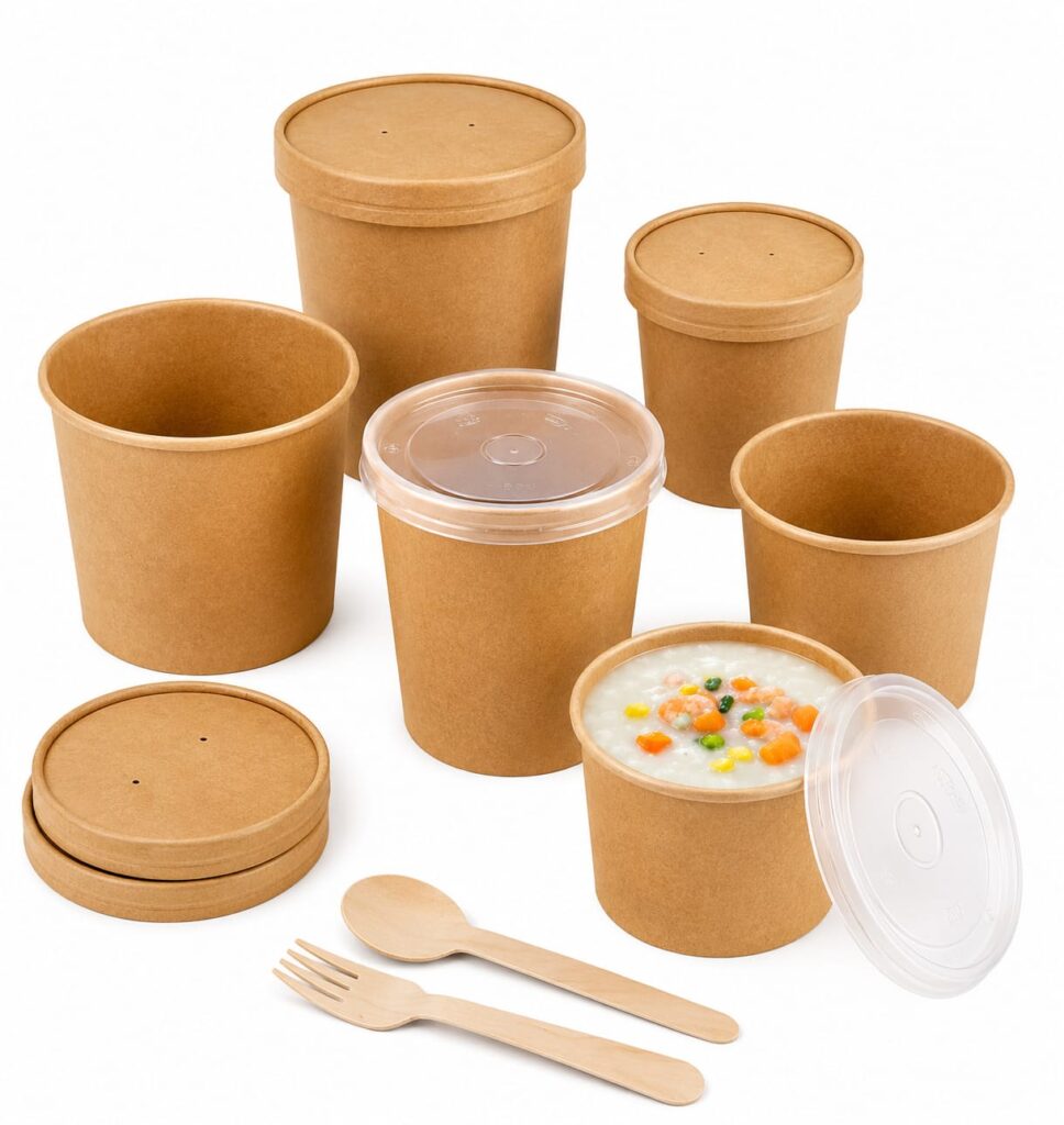 Kraft Paper Cups and Bowls for Restaurants Cafes Takeout and Food Service