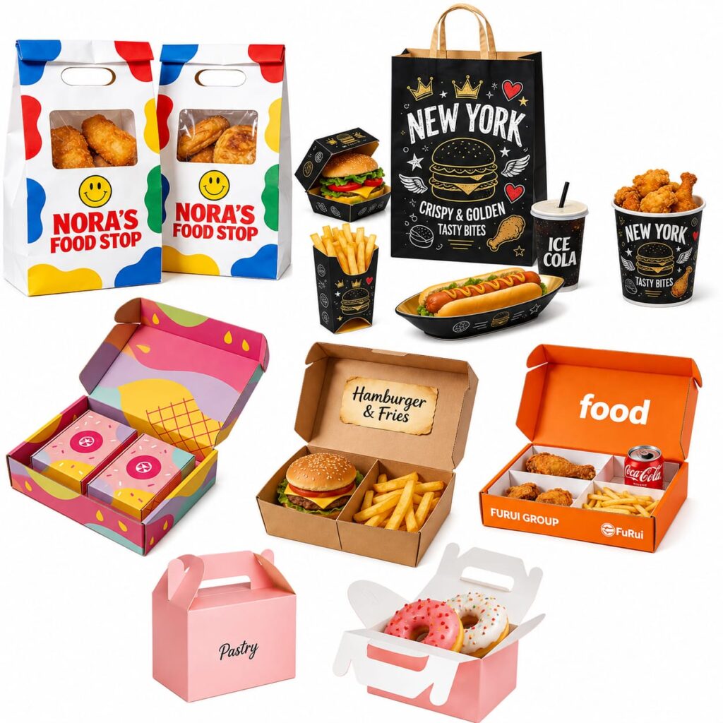 Custom Food Packaging Boxes, Cake Boxes, Pastry Boxes, Donut Boxes & Takeaway Bags