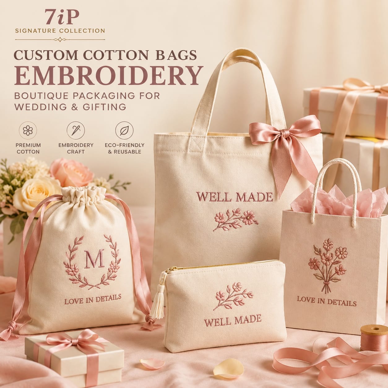 7IP Signature Collection Custom Jewelry Boxes, Cotton Bags, Tote Bags, Food Packaging & Leather Bags