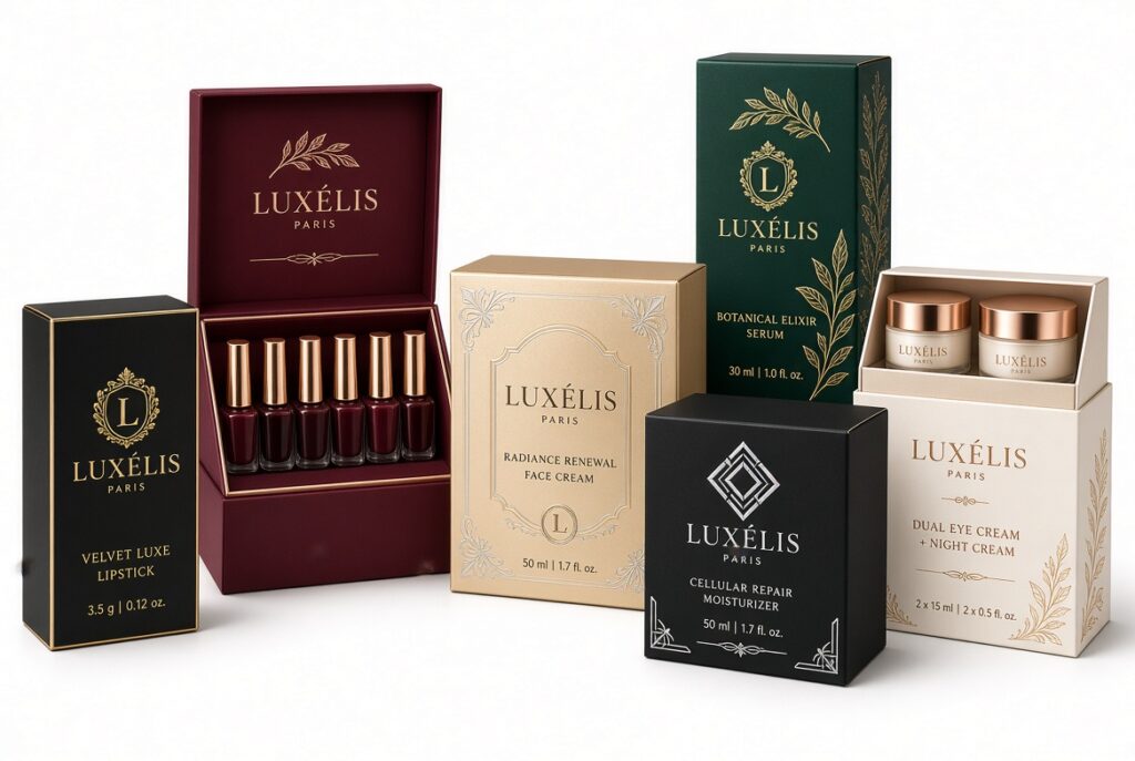 Metallized skincare product box packaging USA