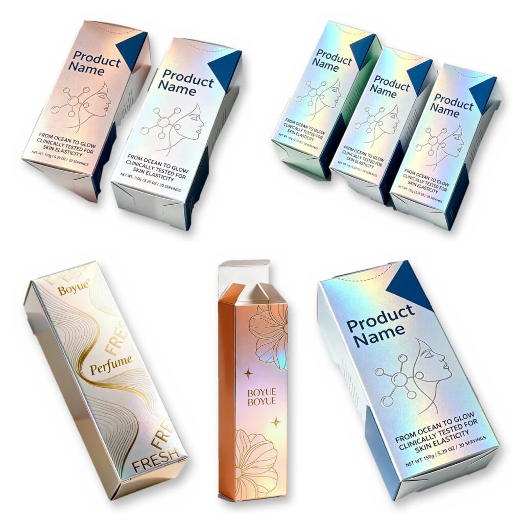 Silver foil serum box packaging for skincare brands