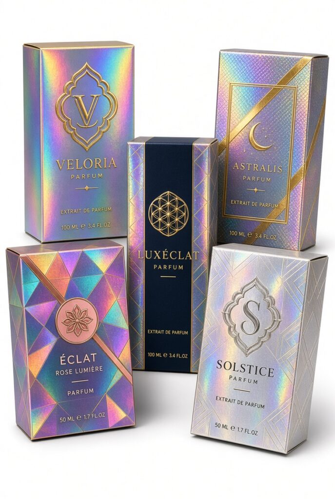 Silver foil serum box packaging for skincare brands