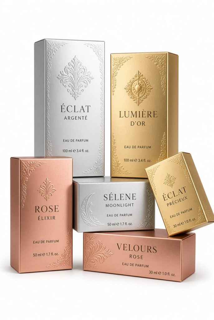 Gold foil printed perfume spray box packaging USA
